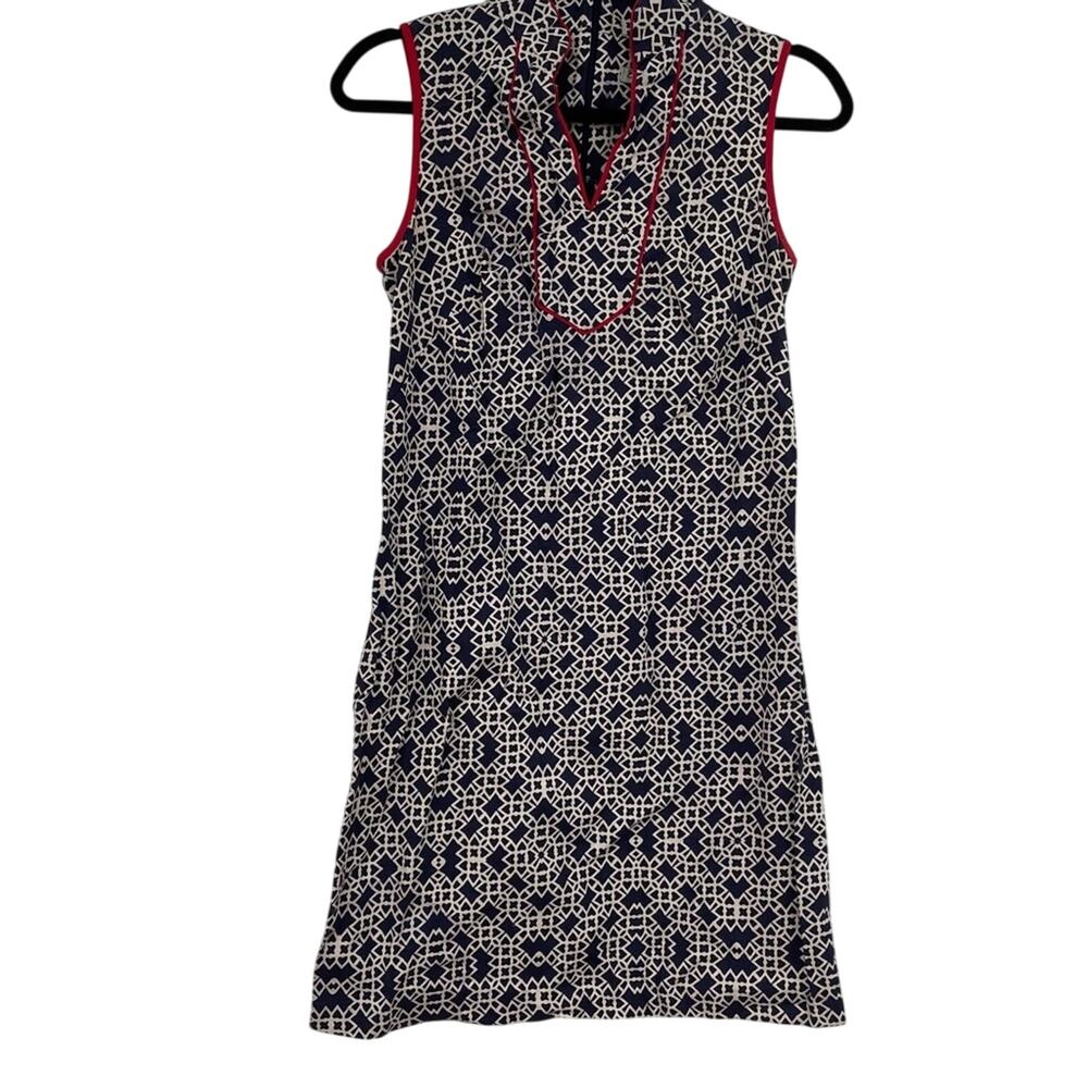 Eliza J Blue & White Printed Sleeveless Shift Dress Mini Womens 4 High Collar